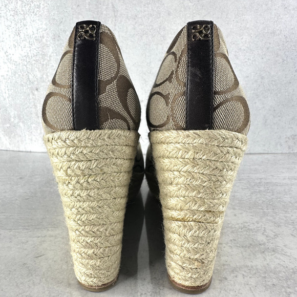 Coach Milan Platform Women's 10 B Brown Wedge Heel Peep Toe Signature Logo - Picture 5 of 10